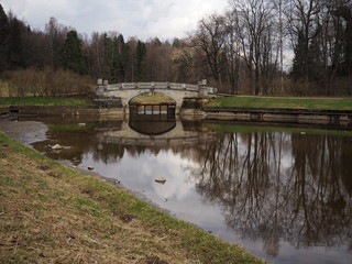Obraz premium bridge over the river in spring park