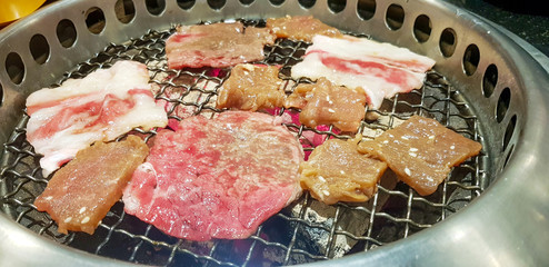 Grilled fresh food on the grill in buffet style