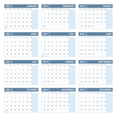 2021 Calendar week starts on sunday. Printable 2021 yearly calendar template in simple design.