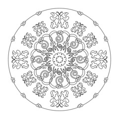 Little flowers and butterflies. Mandala coloring page, illustration vector. Art Therapy. Anti-stress coloring page. Decorative element.