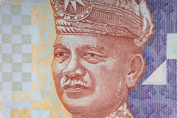 Hundred Malaysia Ringgit MYR or 100 Malaysia Ringgit Cash Banknotes macro view. Selective focus, crop fragment and Business Concept.