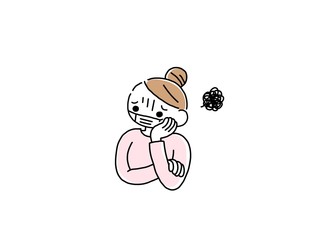 イラスト マスク 女性 困る 不安 深刻 ポーズ 左向き
