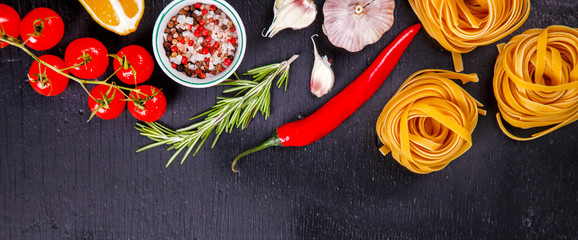 Pasta Spaghetti with Ingredients for cooking pasta