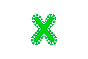 x letter green coronavirus floral font covid vector design element