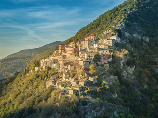 Fototapeta na wymiar View of the small village of Ascrea, during a sunny day in autumn, near Rieti, Lazio, Italy.