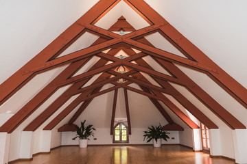 Modernist wooden building in the shape of triangles