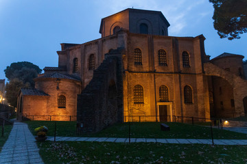 Basilica San Vitale old historical building evening view, Ravenna, Italy