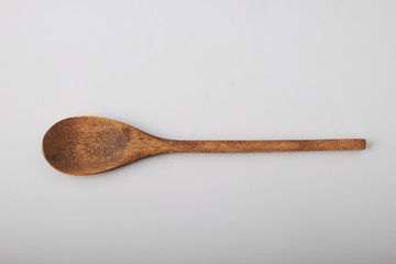 Top view Wooden spoon isolated on white background clipping path.