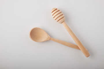 Top view Wooden spoon isolated on white background clipping path.