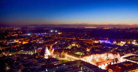 Fototapeta na wymiar Leipzig. Night panorama. Saxony Germany City. Top view. Horizontal image.