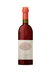 Glass bottle of red wine on white background