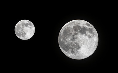 Close up of two super full moon. Moon Surface