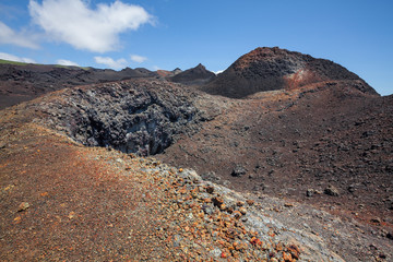 Lava fields and colorful minerals after eruption sierra negra caldera volcano chiko