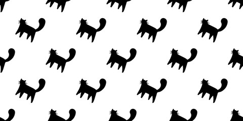 Obraz na płótnie Canvas Seamless pattern of black cats. Pet silhouette print. Abstract animal wallpaper and fabric design and decor. Illustration isolated. Vector