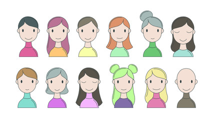 Vector flat line colored abstract icon set of different people