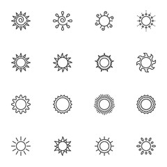 Sun line icons set. linear style symbols collection, outline signs pack. vector graphics. Set includes icons as sunny, solar, sun rays, sunbeam