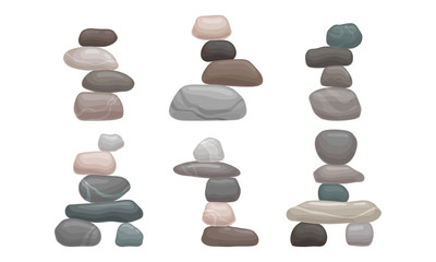 Smooth Stones and Pebbles Balancing on Each Other Creating Tower Vector Set
