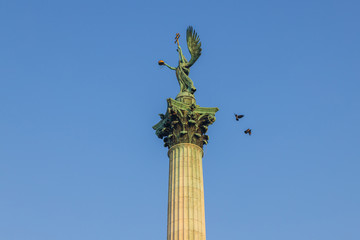 Beautiful monuments at Heroes Square in Budapest on a sunny day