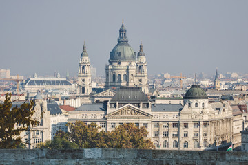 Fototapeta na wymiar St Stephen Basilica in Budapest view from the other side of Danube river
