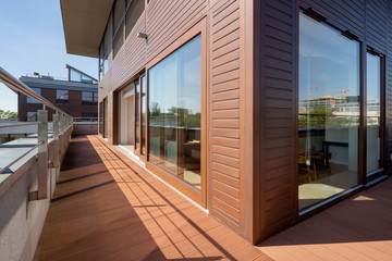 Fototapeta na wymiar Stylish home terrace with view