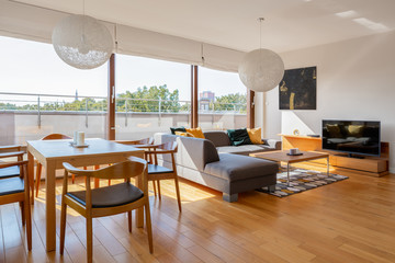 Living room with window wall