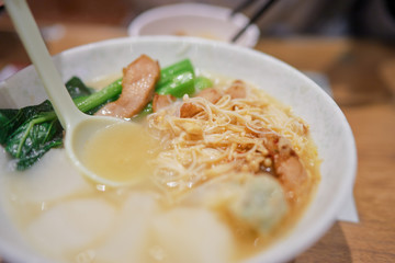 Delicios cuisine of Hongkong. Ramen soup.