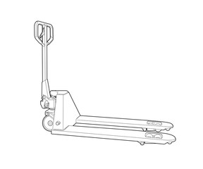 Pallet trolley. Manual forklift for warehouse. Cargo transportation, logistics. Move pallets and boxes.