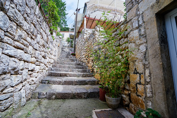 Brick stairs in old town Hvar.