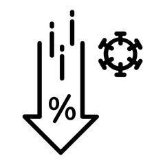markup rate profit percentage moving down vector icon design, novel coronavirus, covid-19 is hitting the U.S. economy on white background