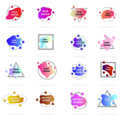 Fototapeta premium Modern geometric badges set. Colorful vector gradient shapes composition. Trendy minimal design. 3D graphic futuristic style 