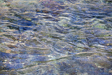 Flowing clean water surface waves and reflection pattern natural lake stream brook river ecology backround