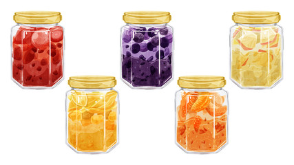 フルーツのジャム5種水彩イメージ