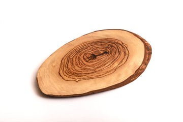 Fototapeta na wymiar wooden olive cutting board on white background for kitchen works