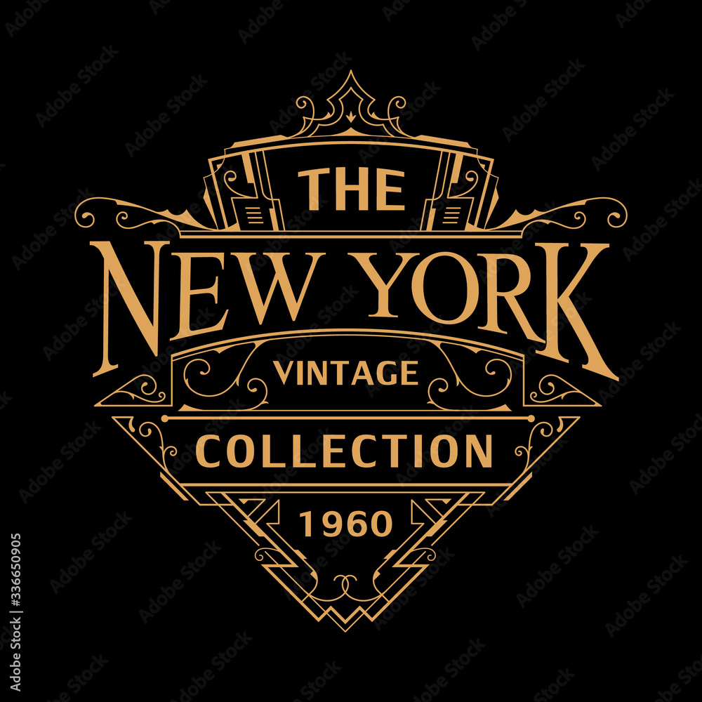 Wall mural vintage art deco badge logo design illustration vector