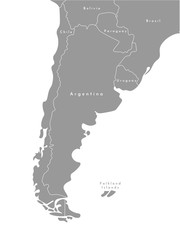 Vector modern illustration. Simplified political map with Argentina in the center and borders with neighboring countries (Chile, Bolivia, Paraguay, Brazil, Uruguay). White background and outline