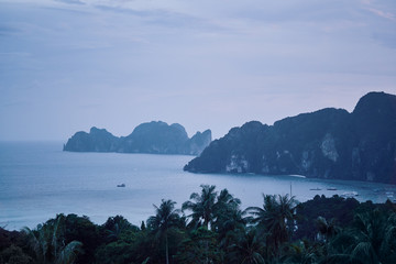 Phi Phi Don island view point. Beautiful landscape with tropical sea lagoon.
