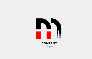 black red M alphabet letter logo icon design for business and company