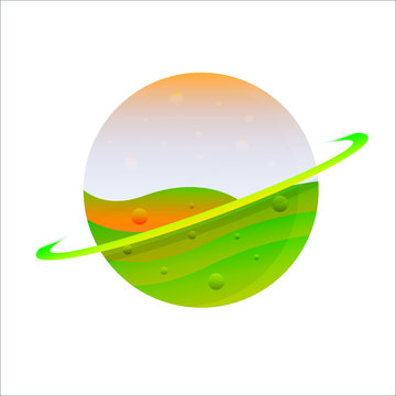 Stylized green and orange planet on white