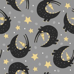 Vector seamless pattern with a cartoon crocodile. Kids background for paper and textiles. Background on Halloween. - 336653106