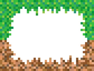 Poster Minecraft Abstracte vierkante pixelmozaïekillustratie als achtergrond. Gras- en grondbehang. Vector. Grens. Kader. Achtergrond.  © Veaceslav