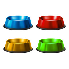 Realistic Detailed 3d Color Pet Feeding Bowl Set. Vector