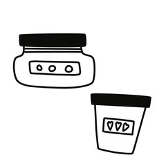 Cans for bulk products. A set of durable items and products for zero waste lifestyle. Simple vector illustration.