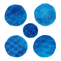 Sashiko. Watercolour set of Japanes motifs
