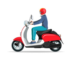 Motorcycle rider. Motorcycle driver. Bike scooter. Moped. Retro scooter. Scooter and motorbike. Economical and ecological city transport. Moped for tourism. Electric moped logotype.