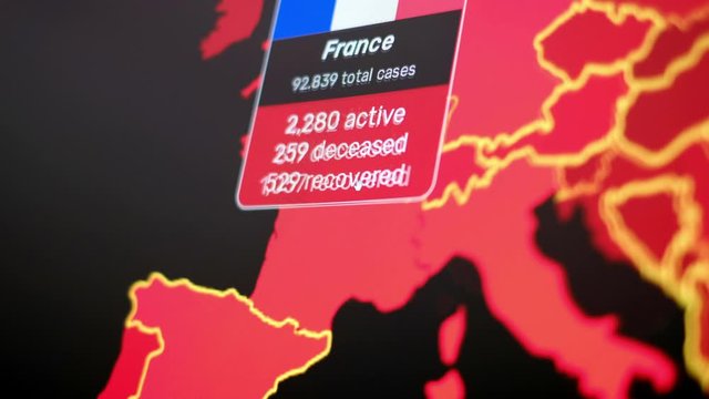 virus map in France - covid-19 coronavirus contagion monitoring around the globe 