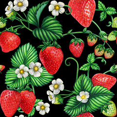 Watercolor big strawberry seamless pattern