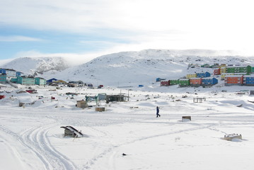 Ilulissat town in west greenland in winter