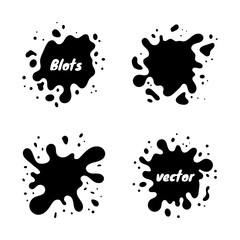 Spots and splashes of ink spots on a white background Vector set. Badges, emblem design templates.