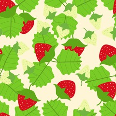 Strawberry seamless pattern, hand drawn, doodle vector background, for tablecloth, wrapping, packaging, textile, decoration.