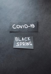 Coronavirus creative black background with chalk words